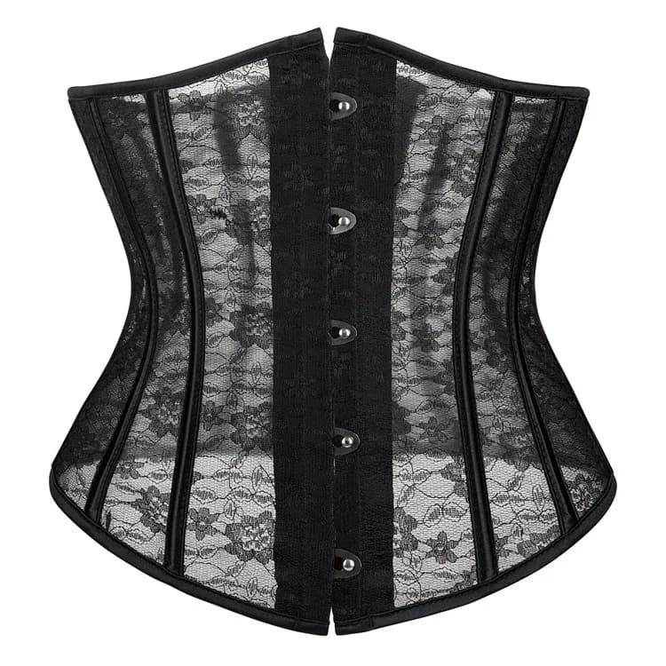 Corset sous-poitrine pour femme, noir et blanc, en maille transparente et dentelle, avec baleines en