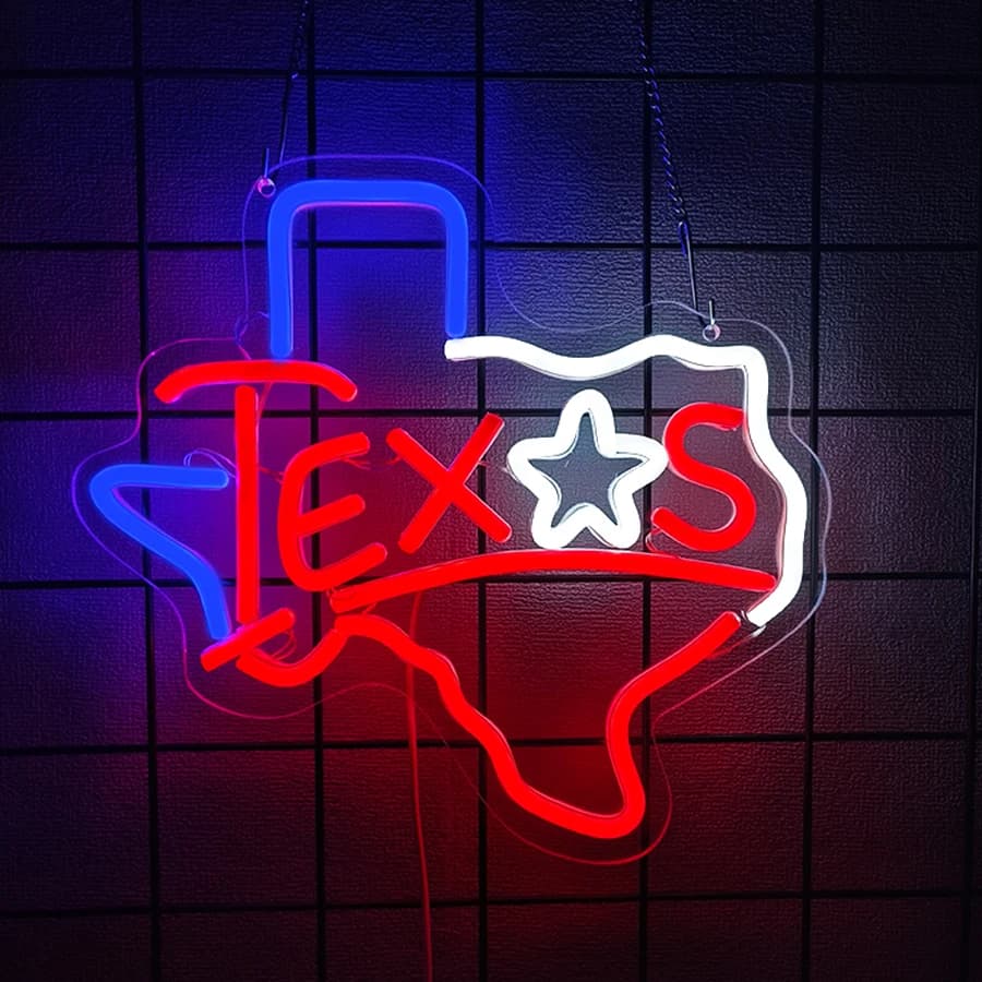 Enseigne néon LED Texas, enseigne néon icône Longhorn et étoile solitaire du Texas, décoration pour