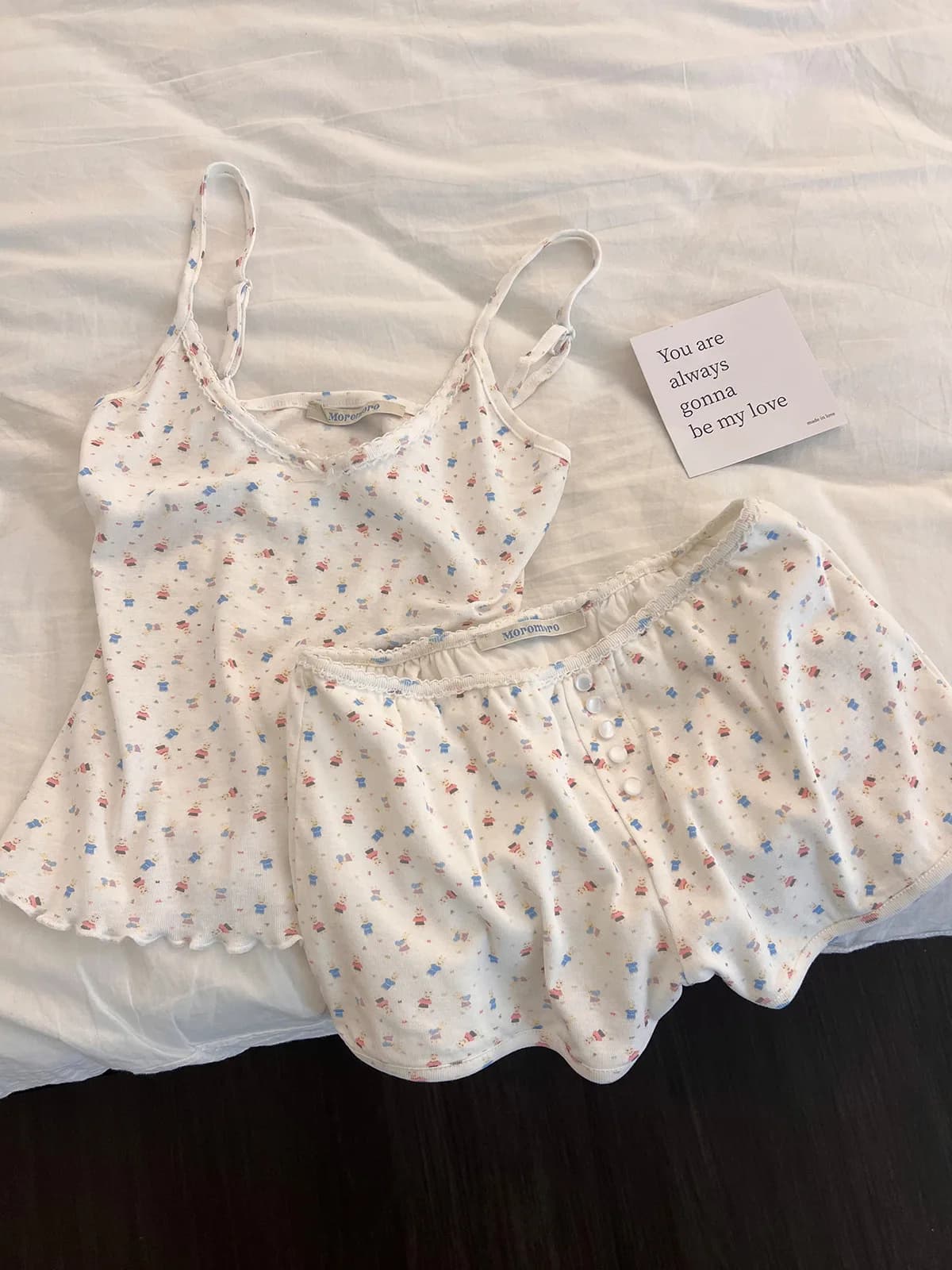 Ensemble de pyjama imprimé mignon pour femmes, débardeur et short d'été, ensemble de vêtements de nu