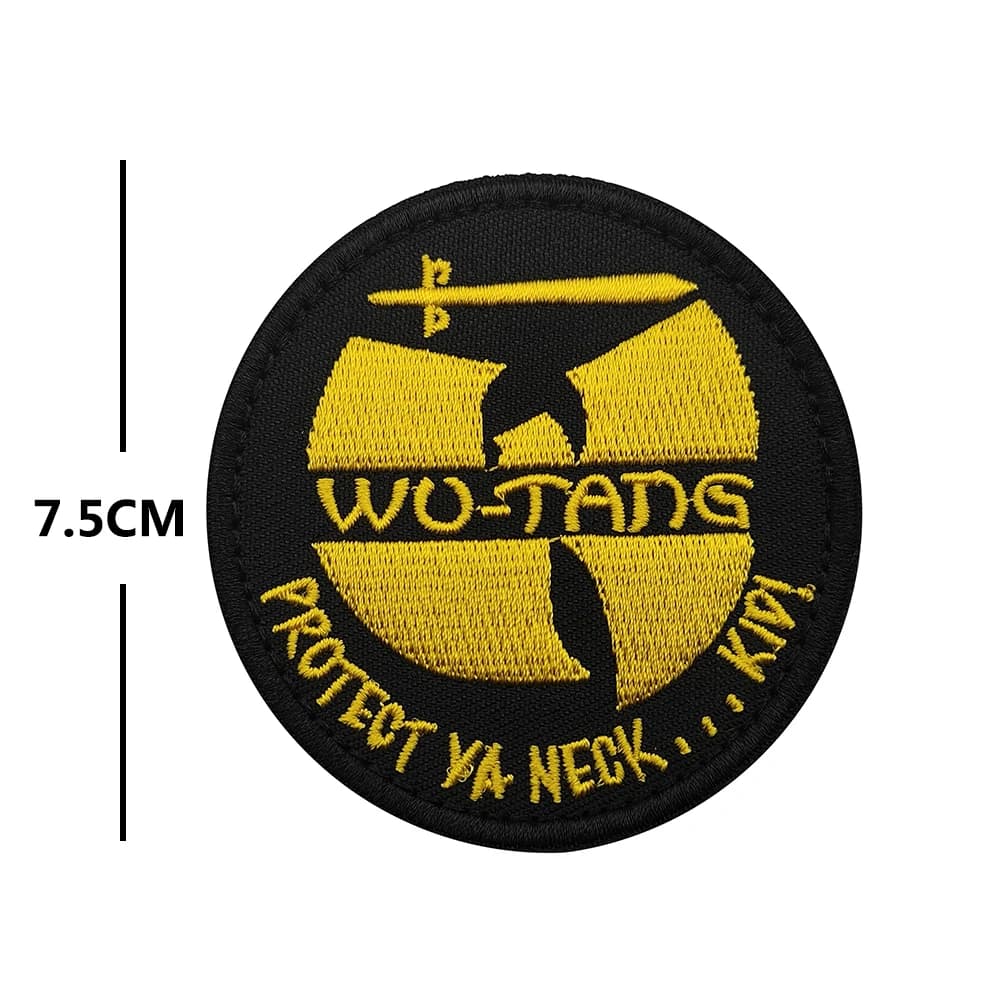 Patch en tissu Hip-Hop classique - Logo jaune « W » du Wu-Tang Clan et slogan « Protect Ya Neck », b