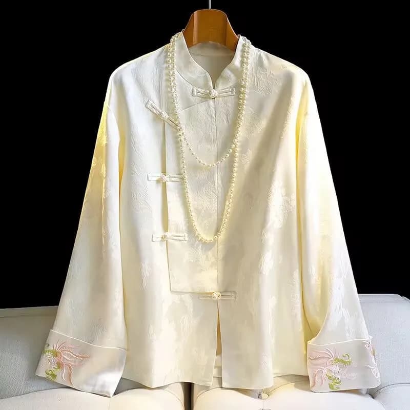 Vestes d'extérieur veste brodée avec col incliné et boucle pour femmes automne rétro Tang costume ve