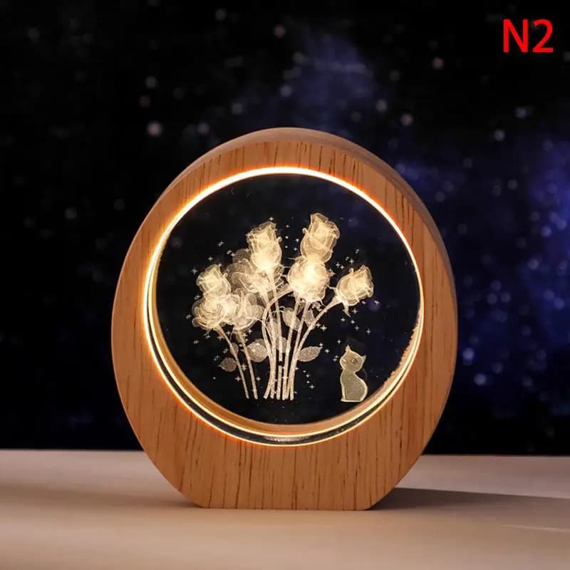 Lampe de table lumineuse 3D en cristal avec gravure intérieure, idéale pour la chambre, le salon, le