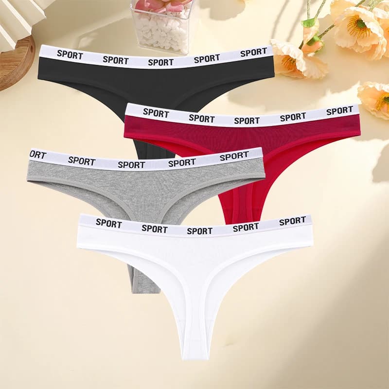 FINETOO 4 pièces/ensemble femmes Sexy Coton tongs pour femmes Sport marque String sous-vêtements fem
