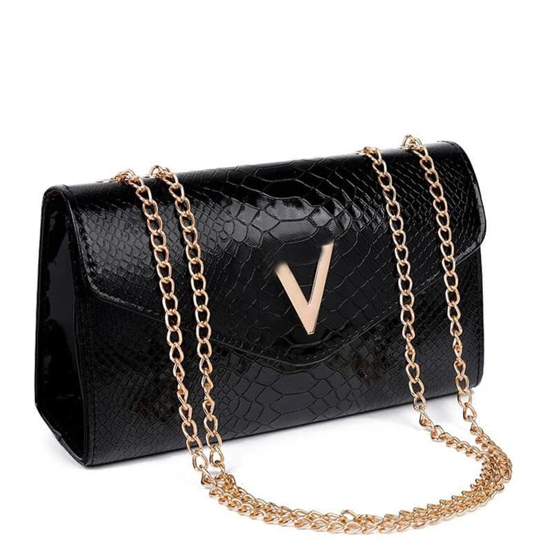 Petits sacs à bandoulière en chaîne de crocodile pour femmes, sac à bandoulière noir de marque de lu