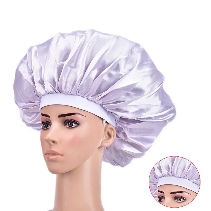 Bonnet en soie satinée de grande taille de 45cm de diamètre, bonnet de nuit pour cheveux bouclés et
