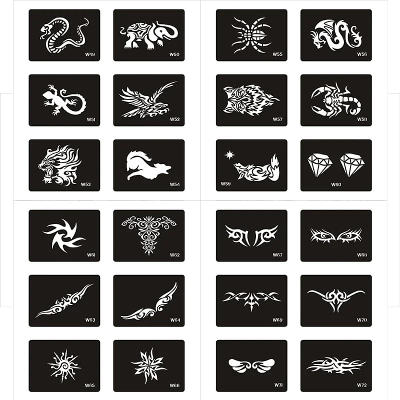 Livre de pochoirs de tatouage temporaire à paillettes, modèle Airbursh, peinture d'art corporel flas