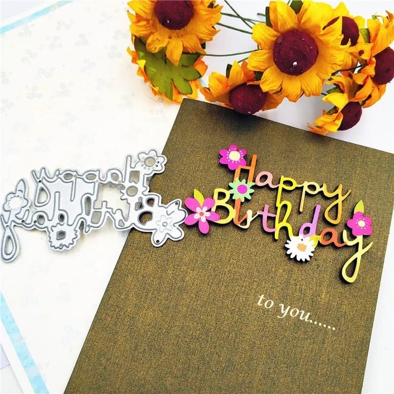 Matrices de découpe en métal avec mots joyeux anniversaire, pochoir pour Scrapbooking, Album Photo,