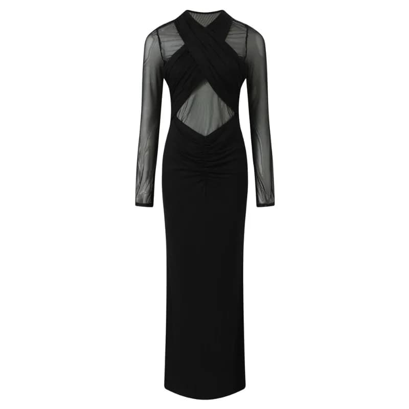 Robe de maternité transparente noire, robe longue moulante à manches longues en maille pour séance p