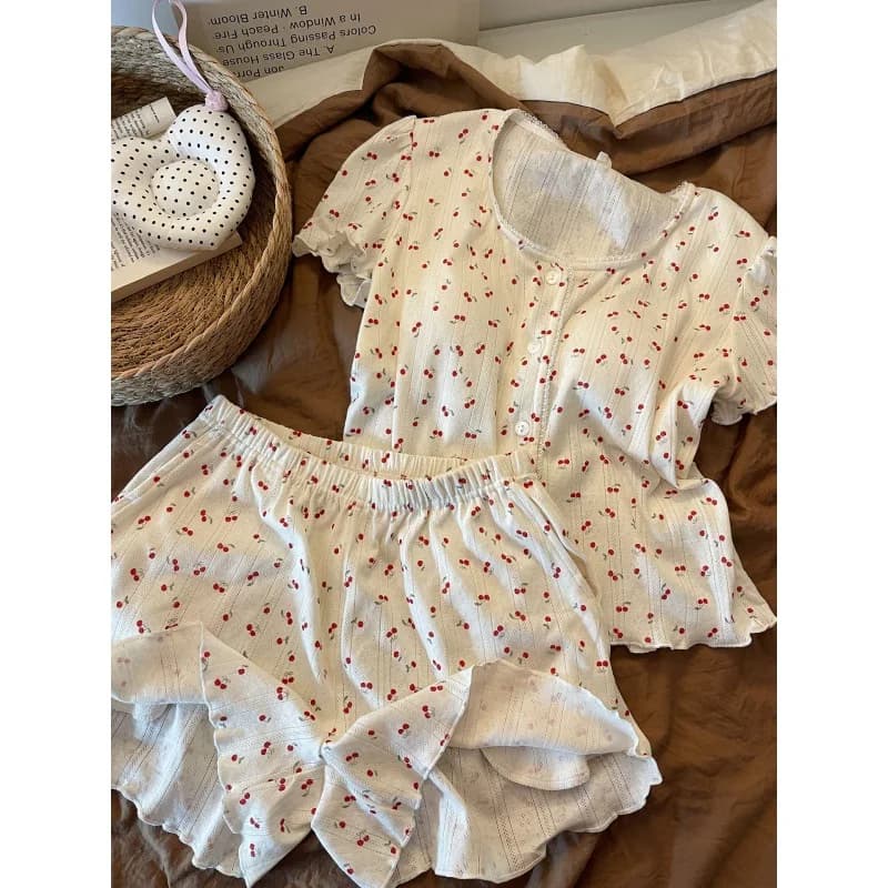 Nouveaux pyjamas d'été pour femmes, pyjamas imprimés mignons pour filles, fins avec coussinets de po