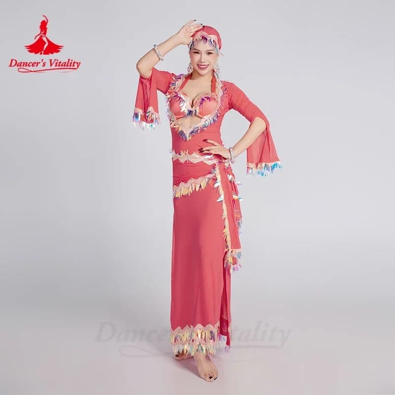 Costume de Performance de brevdu Ventre pour Femme, Robe Élégante Avancée, Soutien-Gorge, Écharpe de