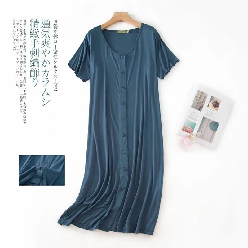Nouveau Modal à manches courtes mi-long hauts de nuit robe de nuit avec bouton pour les femmes vêtem
