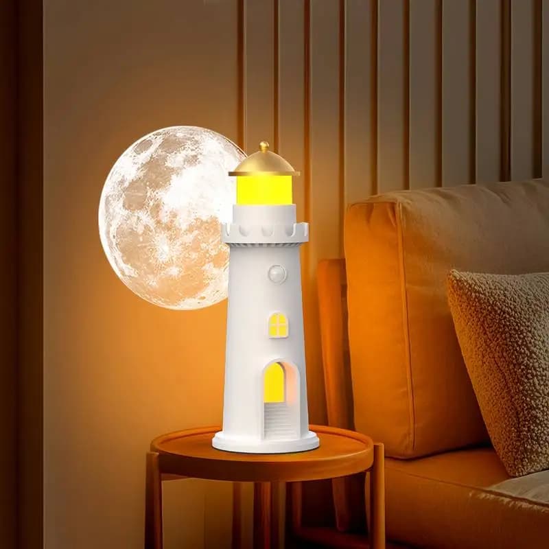 Lampe de projection de lune, lampe de nuit LED en forme de phare, projecteur de lune avec détecteur