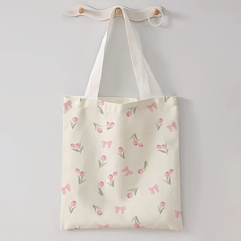 Sac à main décontracté imprimé tulipe, sac à dos réutilisable à la mode, sac à main multifonctionnel