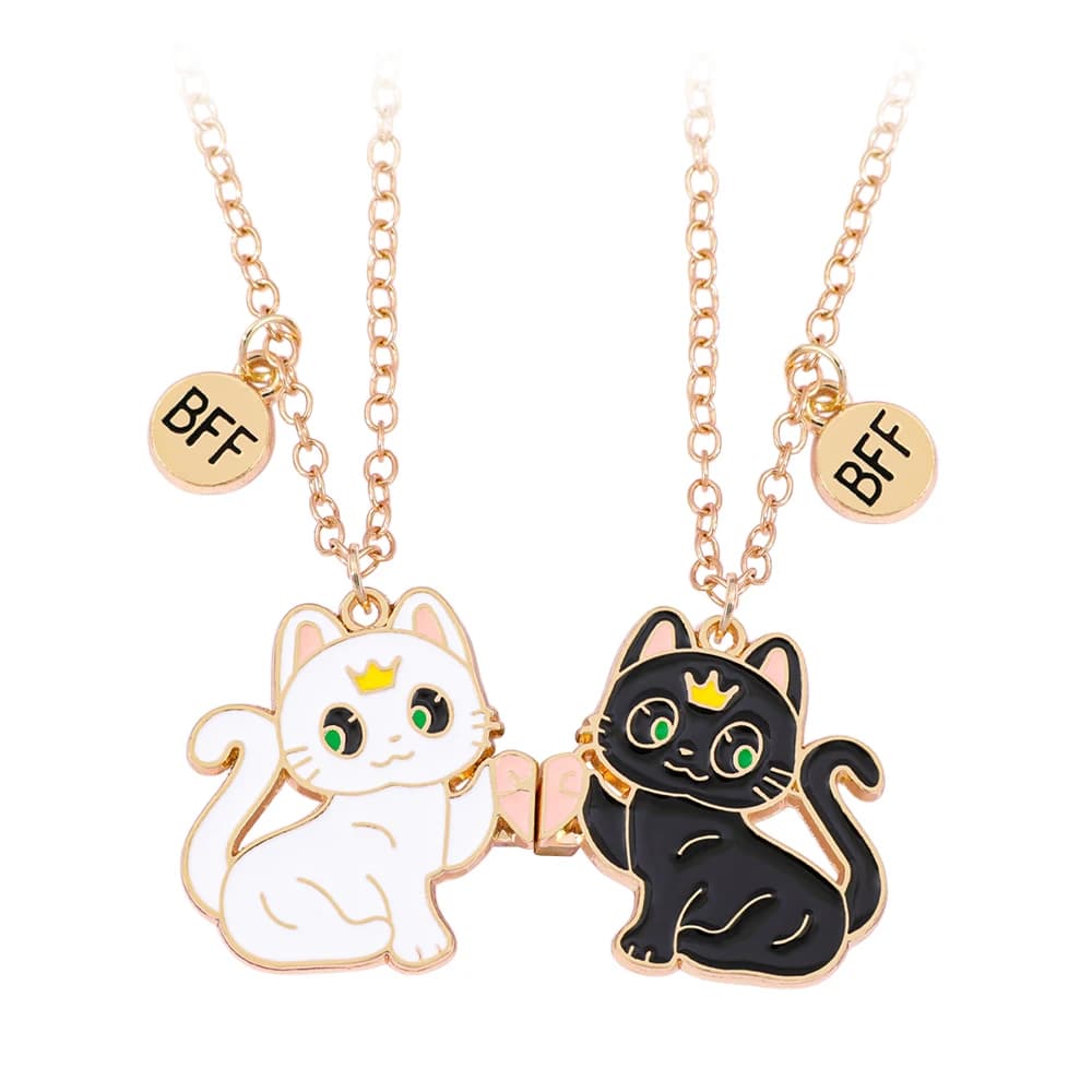Collier meilleur ami pour 2 cadeaux, pendentif d'amitié, collier chat magnétique assorti BFF pour 2