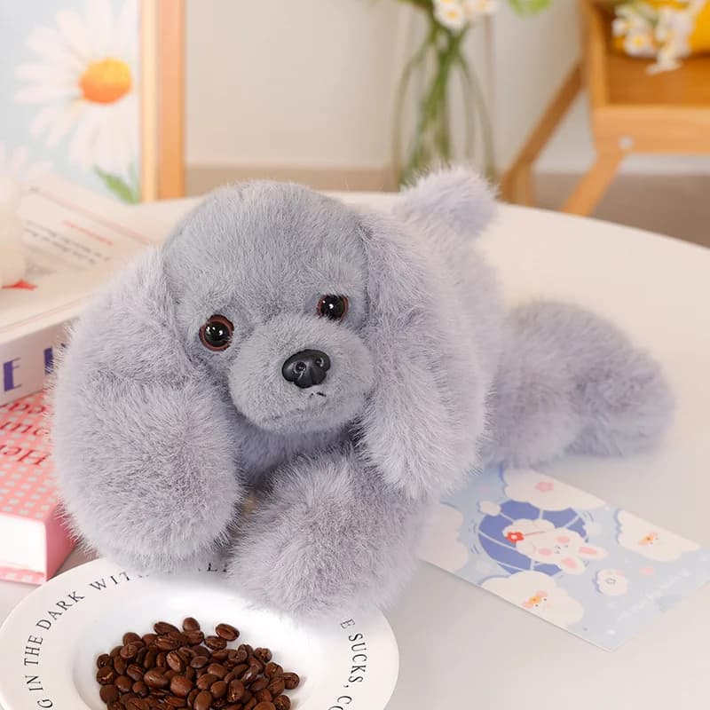 Jouet en peluche chiot noir Kawaii 30cm, chien couché mignon, poupée en peluche douce, oreiller, jol