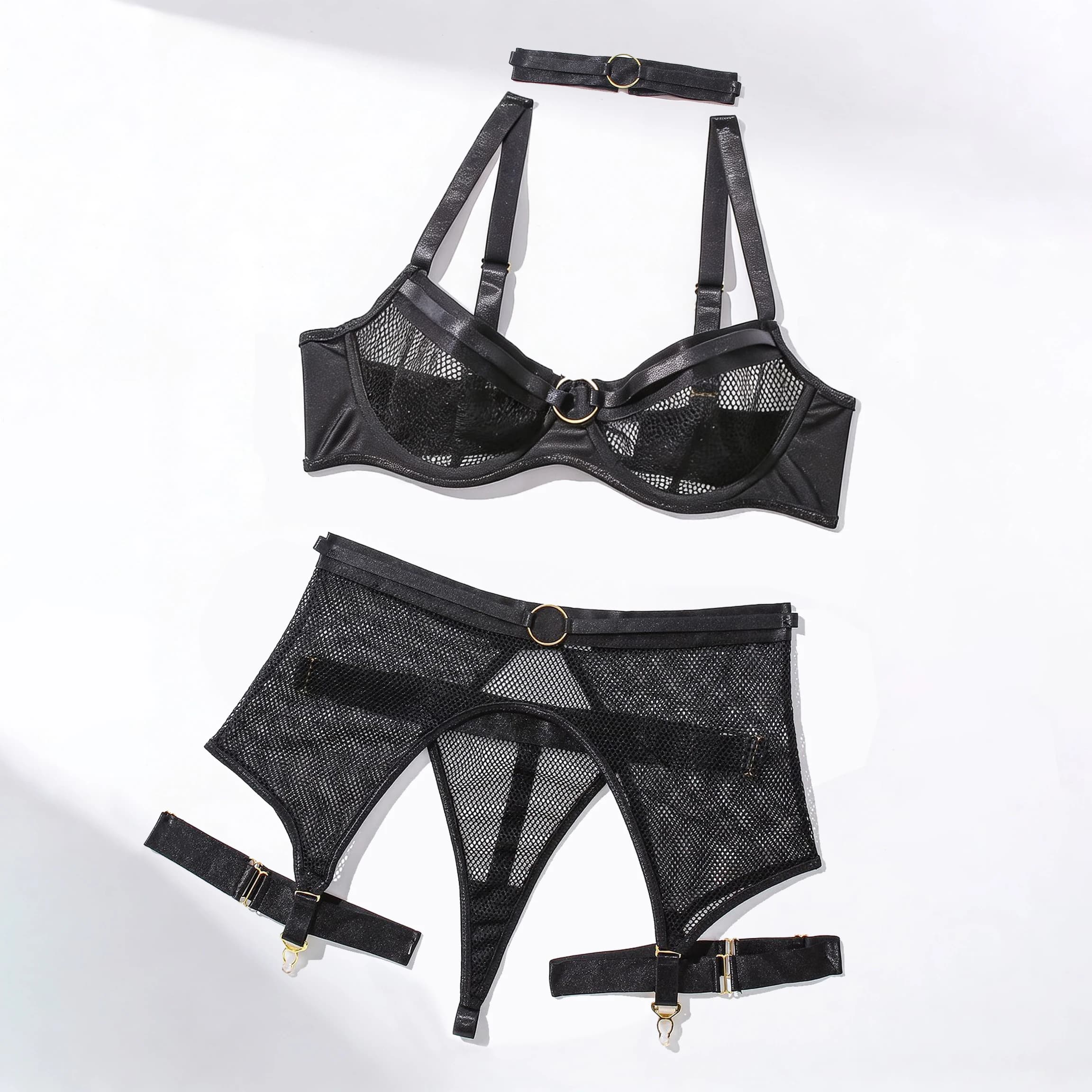 Ensemble de Lingerie Sexy en Résille Érotique pour Femme, Ensemble de Culottes à Jarretelles, Linger