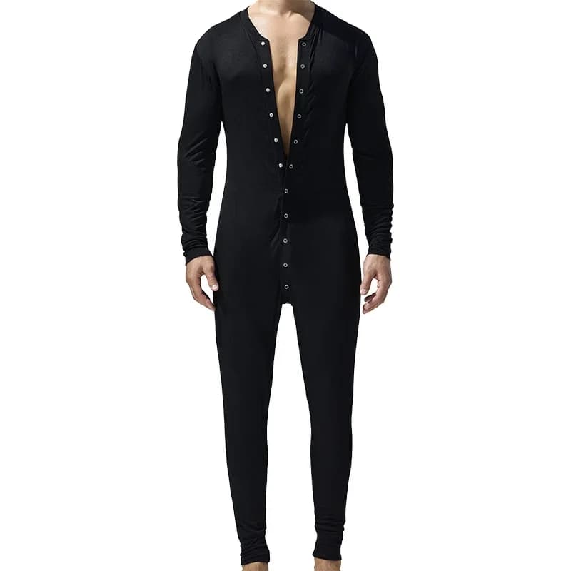 TAUWELL Body une pièce pour hommes à manches longues bouton sur le devant combinaison pyjama ajusté