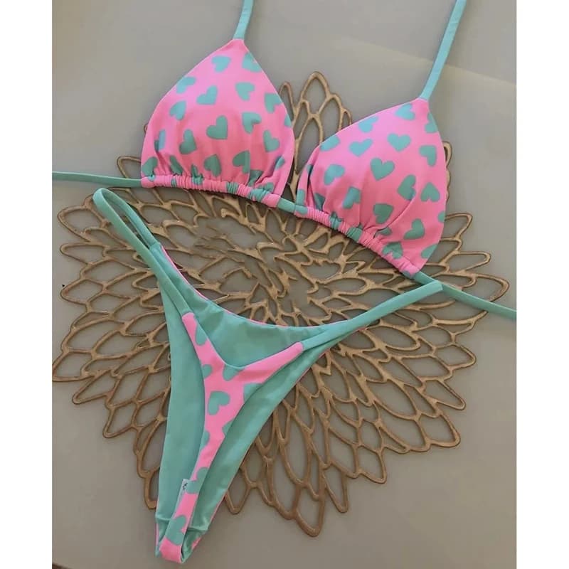 Maillot de bain imprimé Vintage pour femmes, ensemble deux pièces, col licou, tongs à lacets, Push U