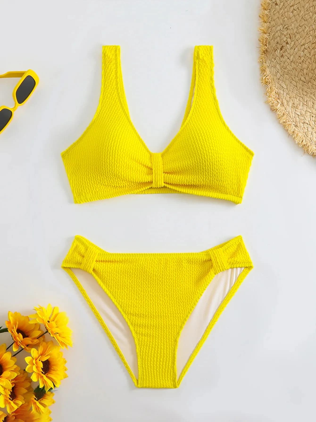 Maillot de bain deux pièces, couleur Pure, haute élasticité, monochromatique, ajustement confortable