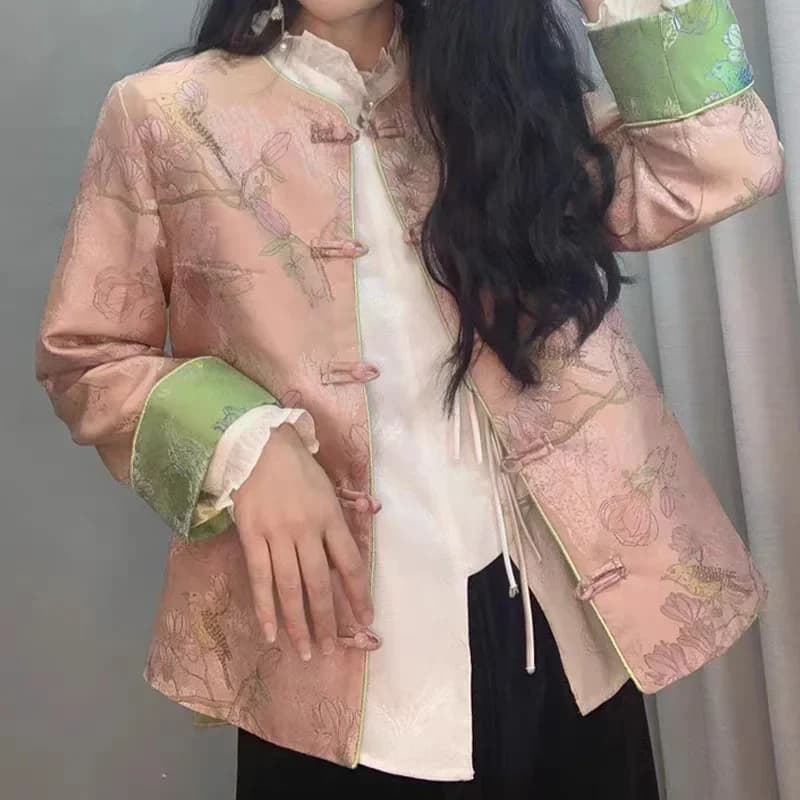 Veste de costume Jacquard Tang pour femme, manteau de mode rétro, boucle cheongsam, style occidental
