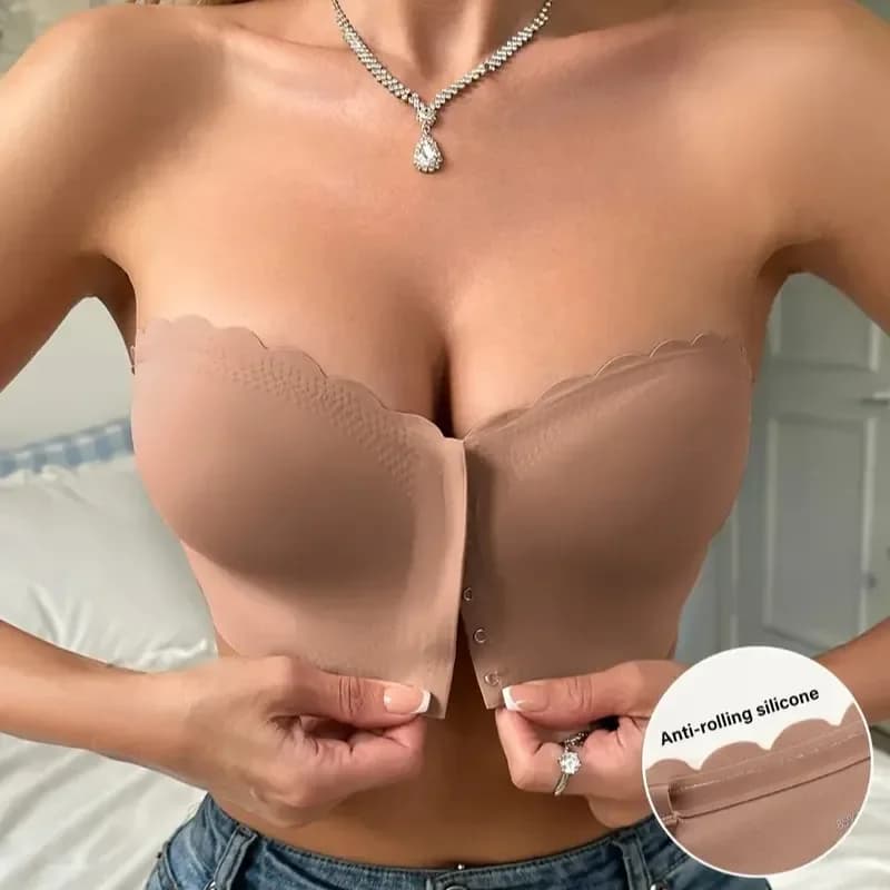 Soutien-gorge sans bretelles solide et sans couture avec fermeture avant, soutien-gorge push-up sexy