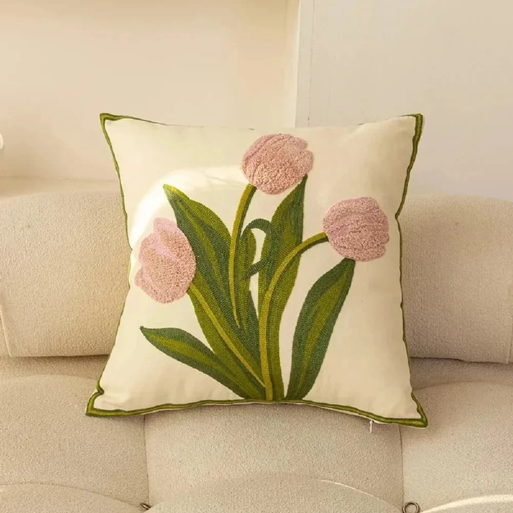 Juste de coussin tulipe brodée en pur coton, taies d'oreiller d'extérieur, décorations de jardin, ma