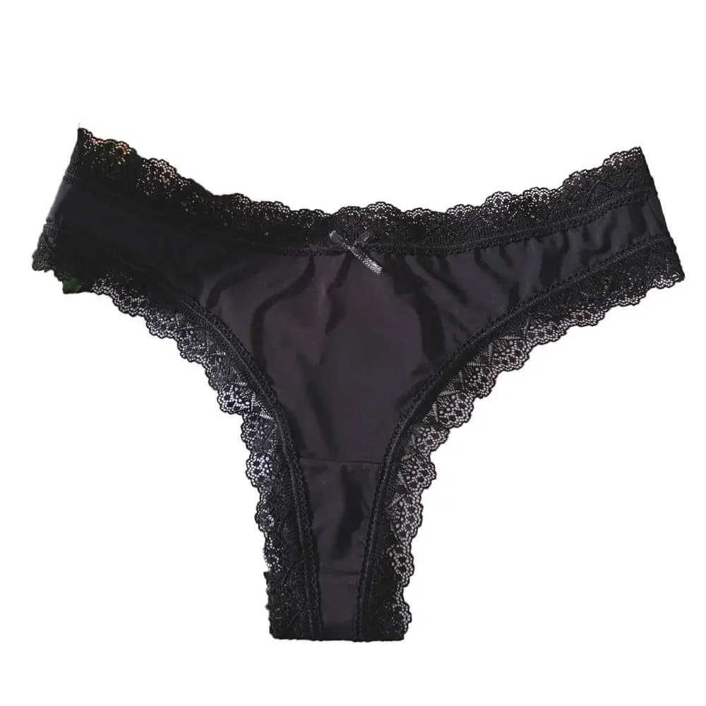 Culottes sans couture en soie glacée avec entrejambe en coton, taille basse, dentelle et nœud, linge