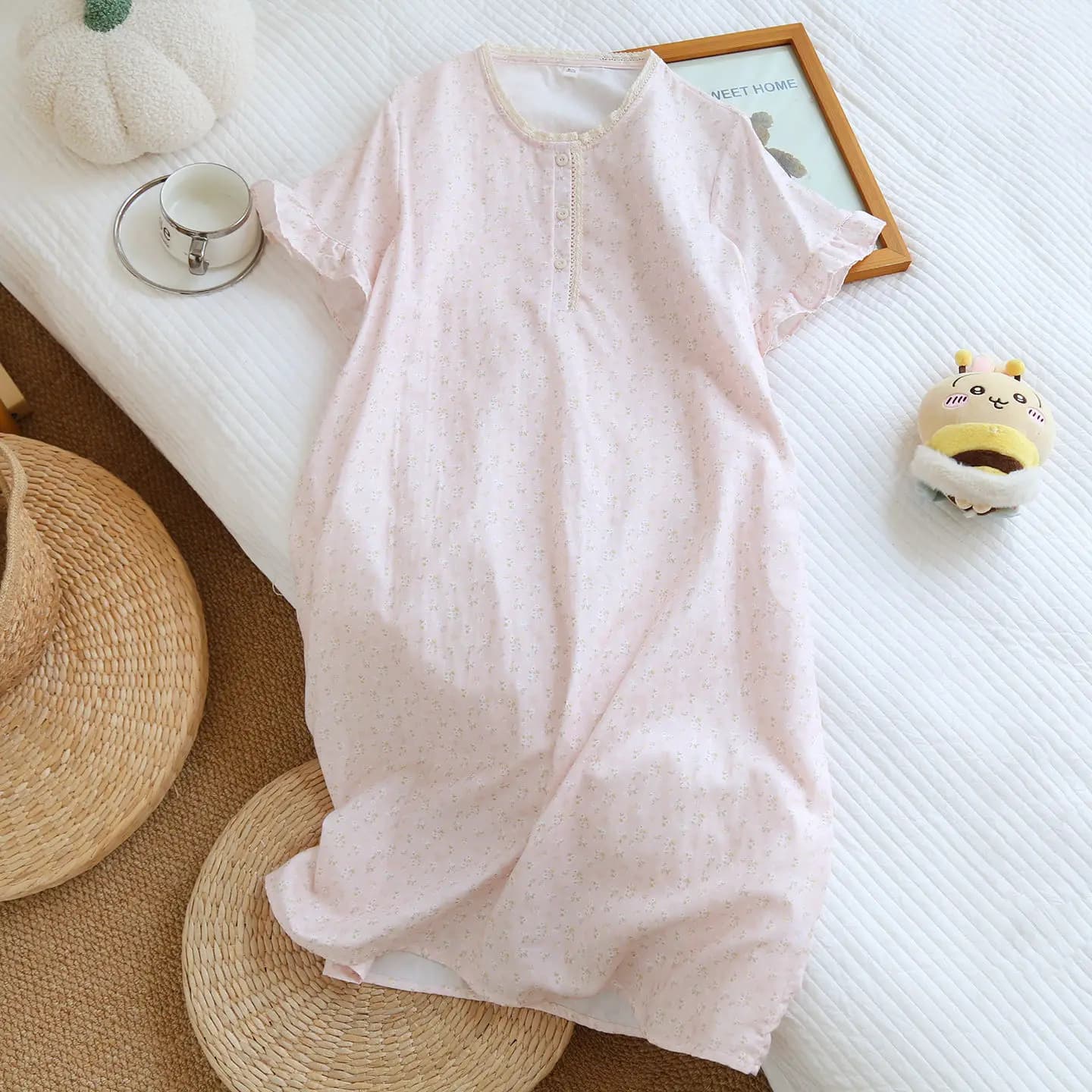 Nouvelle chemise de nuit d'été 2026 pour femme, 100 % coton, gaze double épaisseur, manches courtes,