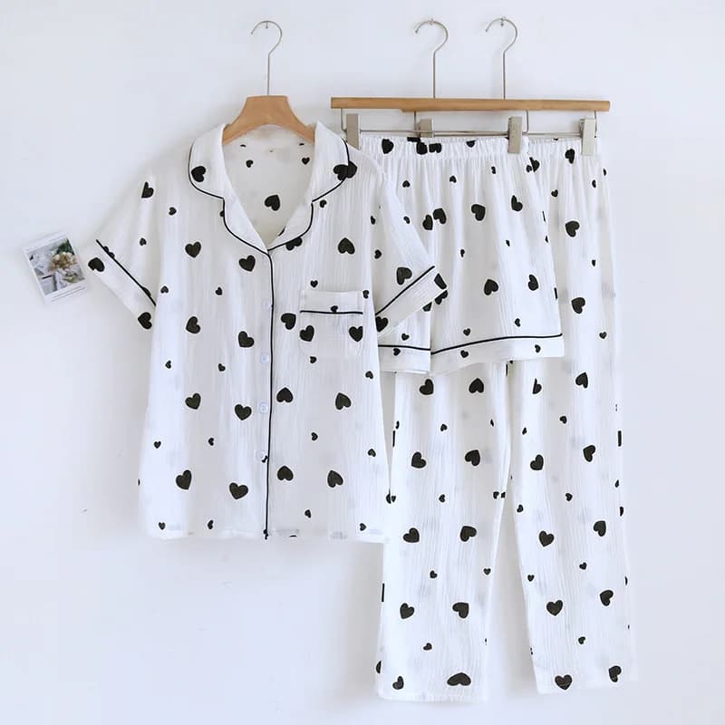 Pyjama d'été 3 pièces en pur coton pour femmes, vêtements de maison, Lingerie, ensemble de vêtements