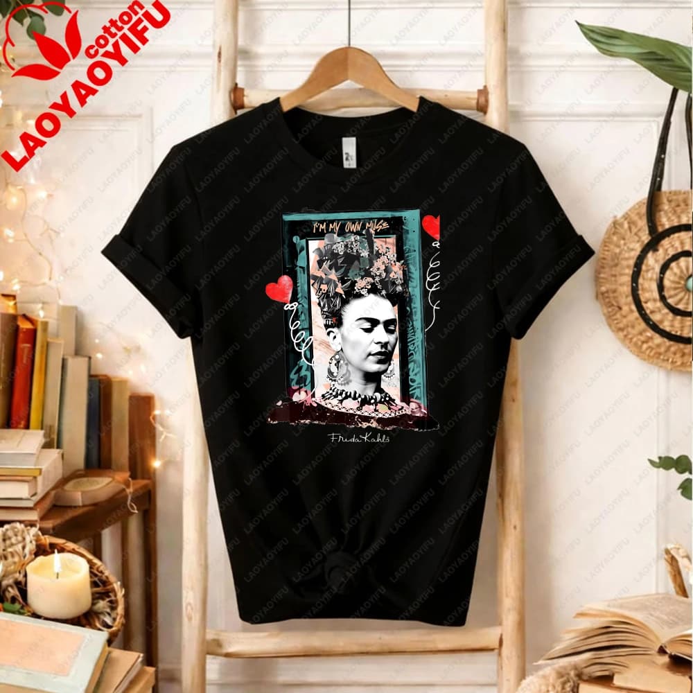 T-shirt Collage « Je suis ma propre muse » Frida Kahlo, artiste mexicaine féministe, t-shirt graphiq