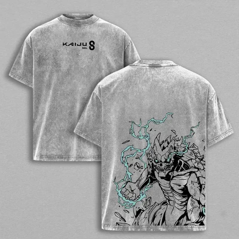 T-shirt imprimé anime Kaiju No.8 pour homme, vêtement unisexe, t-shirt vintage délavé à manches cour