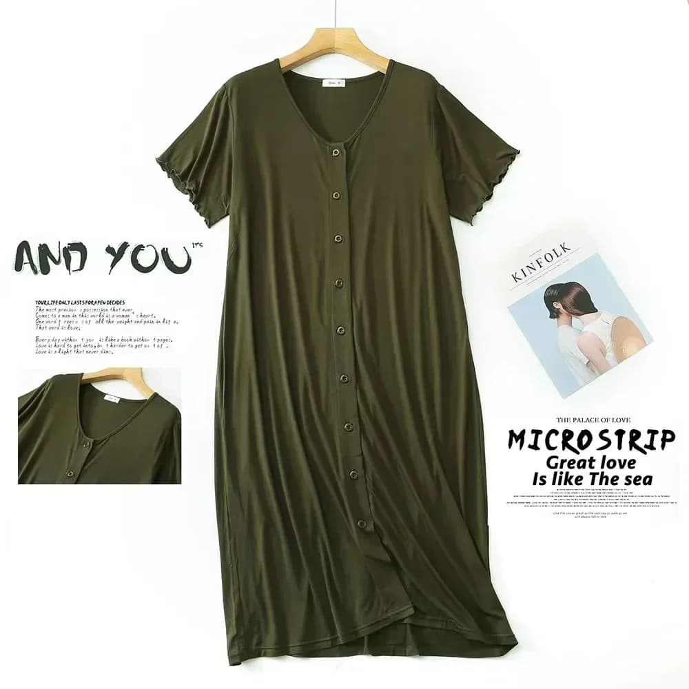 Robe de nuit d'été Sexy à manches courtes, avec boutons, mi-longue, confortable, lisse, en Viscose,