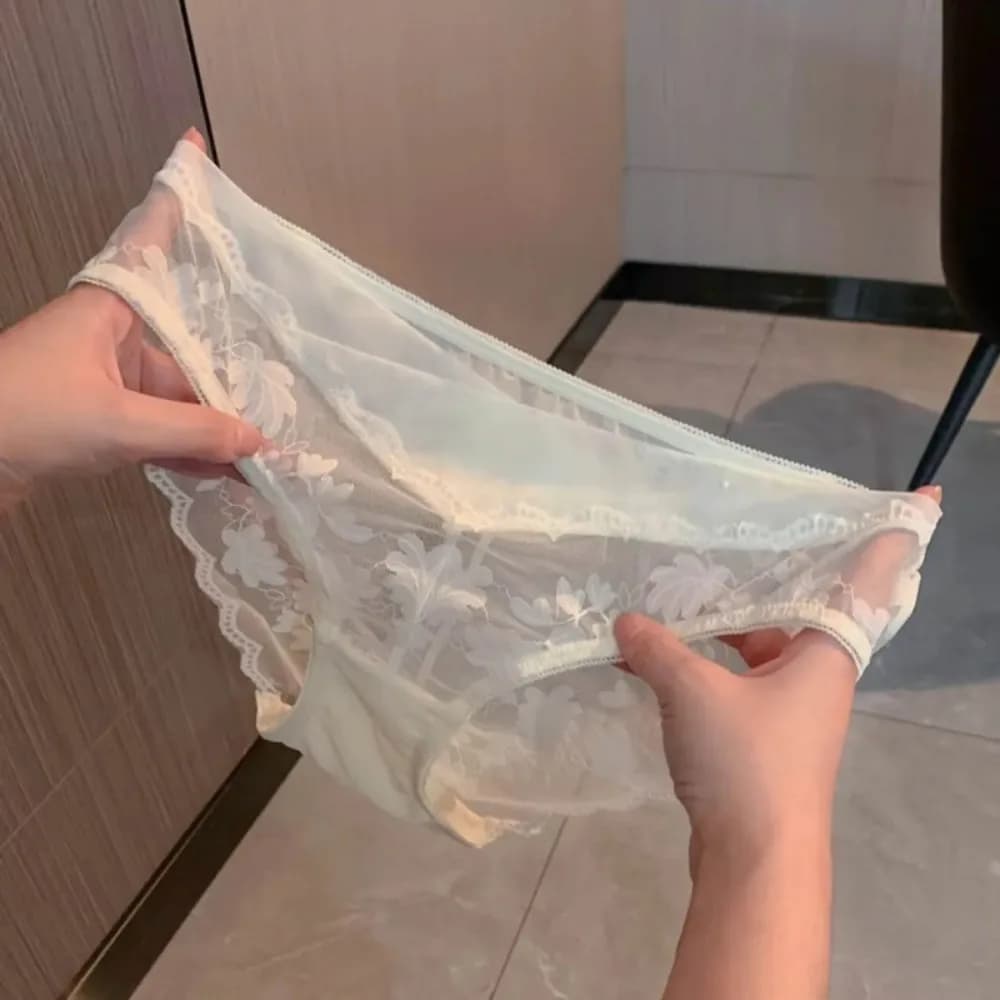 Culottes en dentelle à fleurs en maille, taille basse, respirantes, style français transparent pour