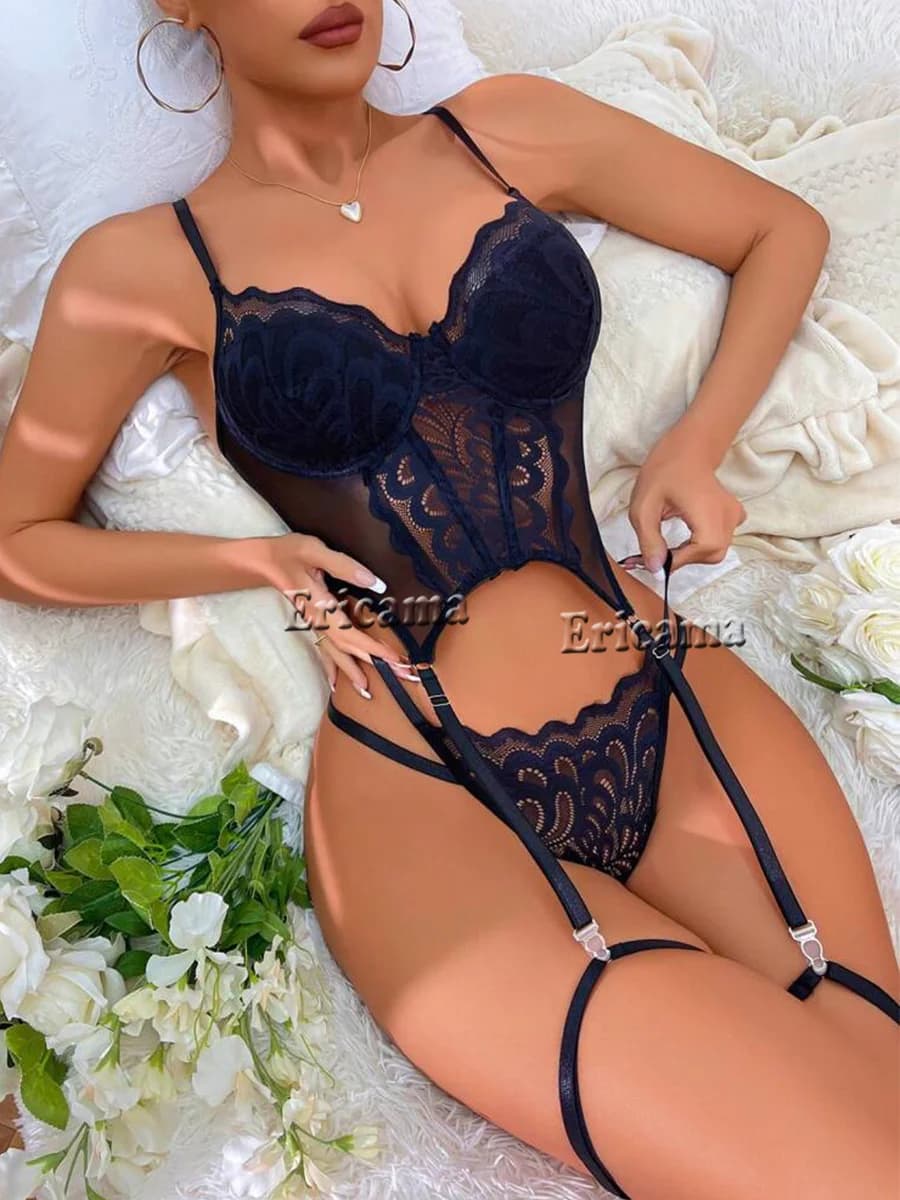 Ensemble de lingerie en dentelle 7.0 avec nœud décoratif, soutien-gorge évidé à bretelles, string, p