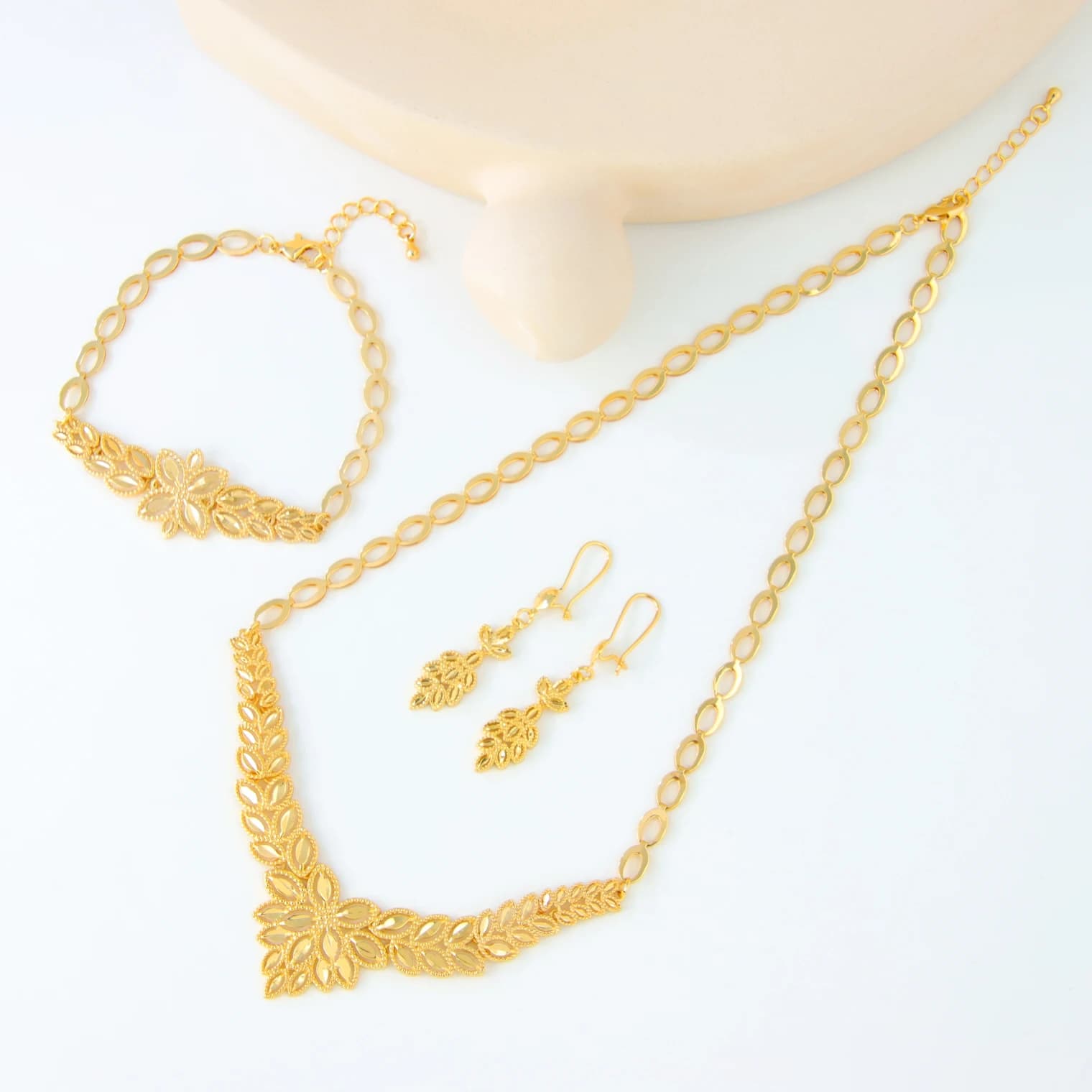 Ensemble de bijoux de mariage de luxe dubaï, plaqué or 21 carats, collier de mariée arabe, Bracelet,