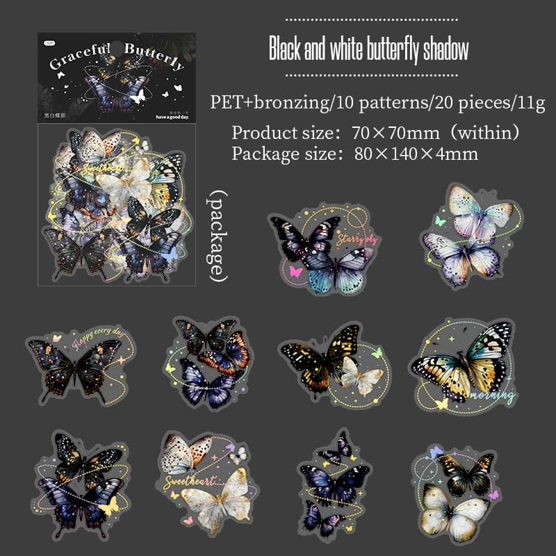Autocollant en PET plan fleurs de papillon, matériel d'emballage pour manuel, papier décoratif cadea