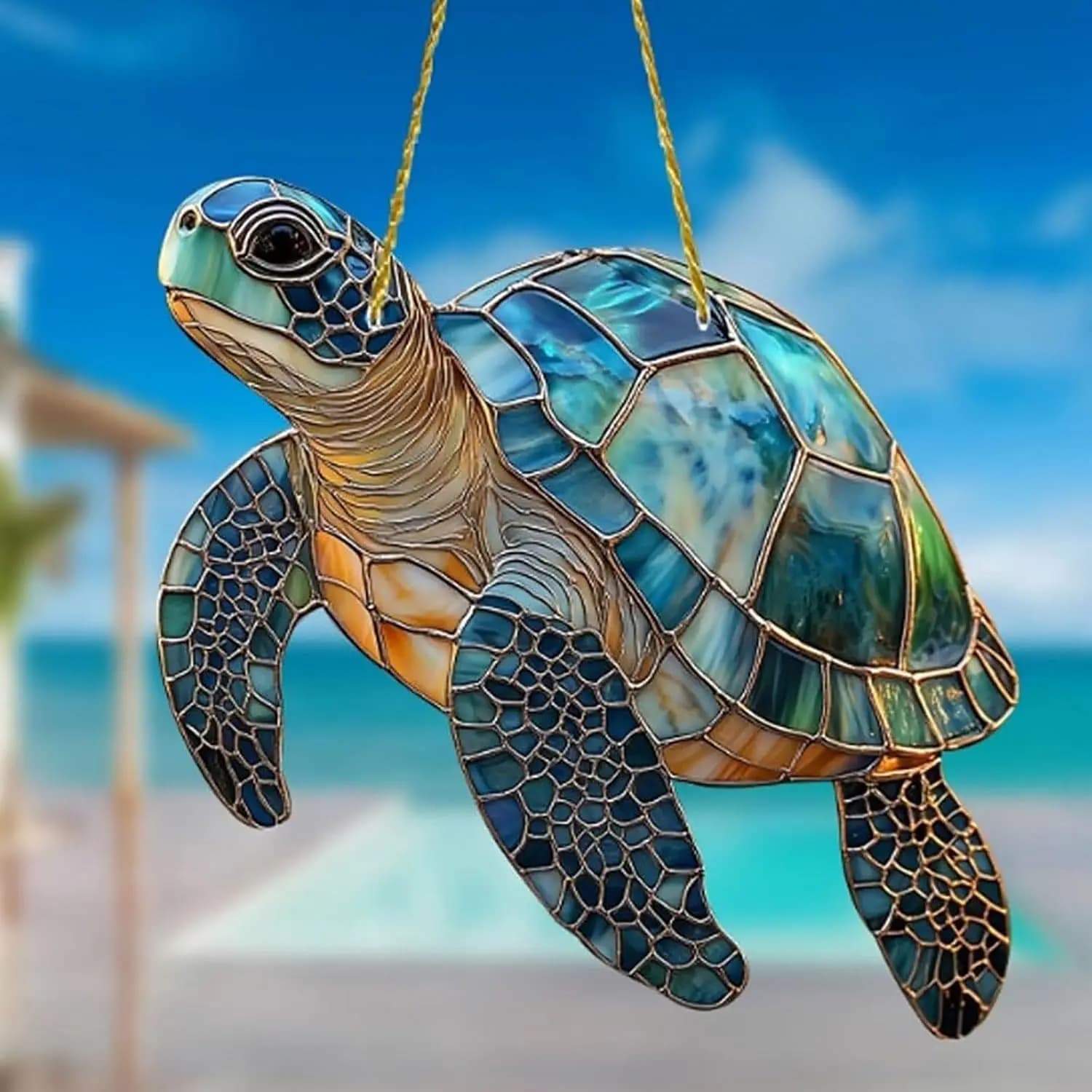 Magnifique attrape-soleil en acrylique en forme de tortue - Effet verre coloré, décoration suspendue