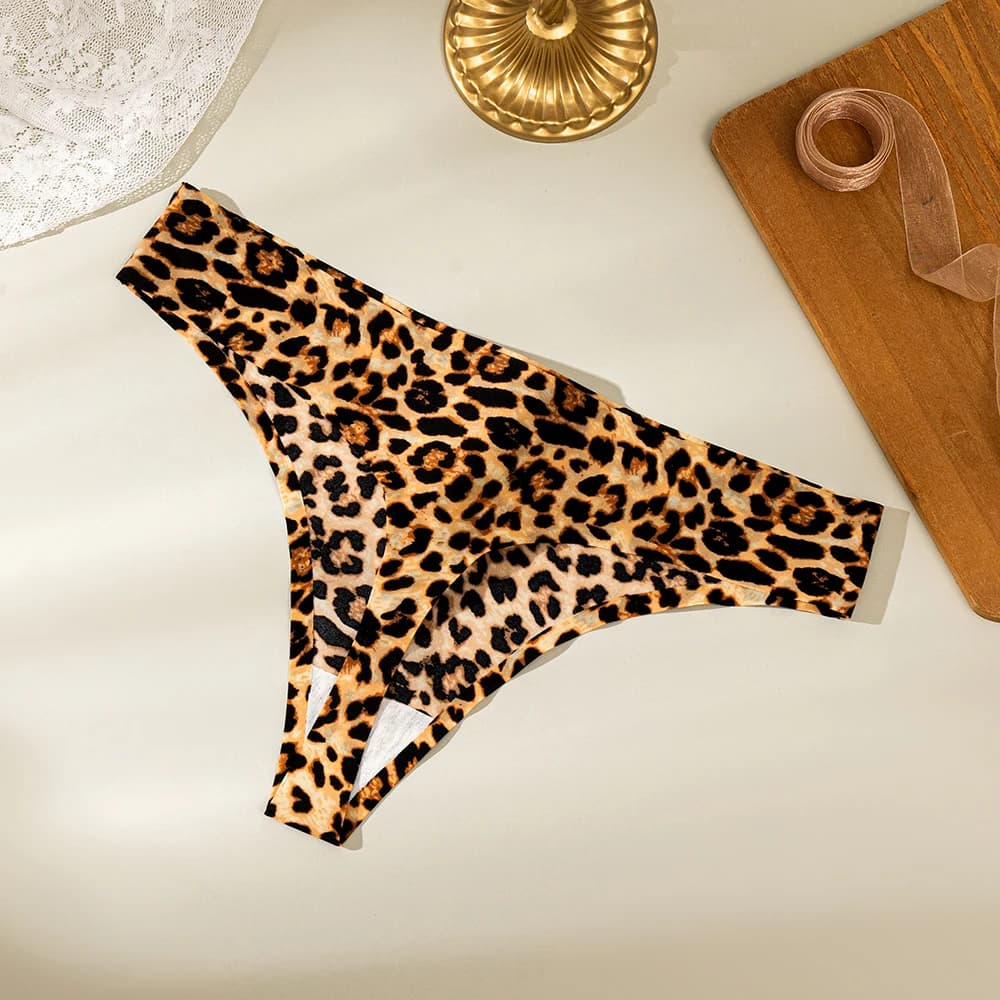Sexy léopard femmes tongs sans couture Slip glace soie G cordes tongs Femme culottes Lingerie sous-v