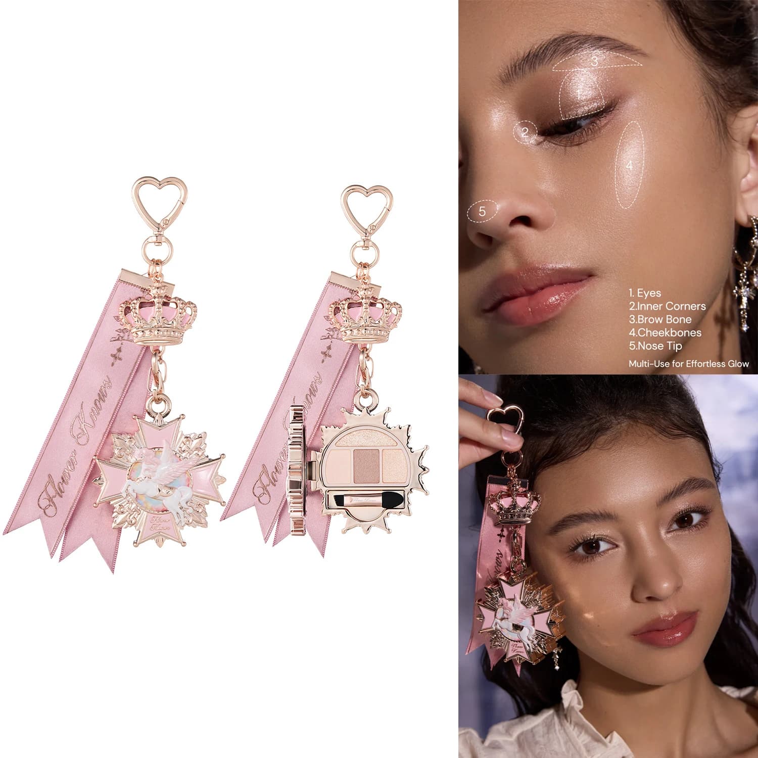 Flower Knows Knight Unicorn Charm Palette De Fards A Paupieres Mini Accessoire Maquillage Mignon Kaw