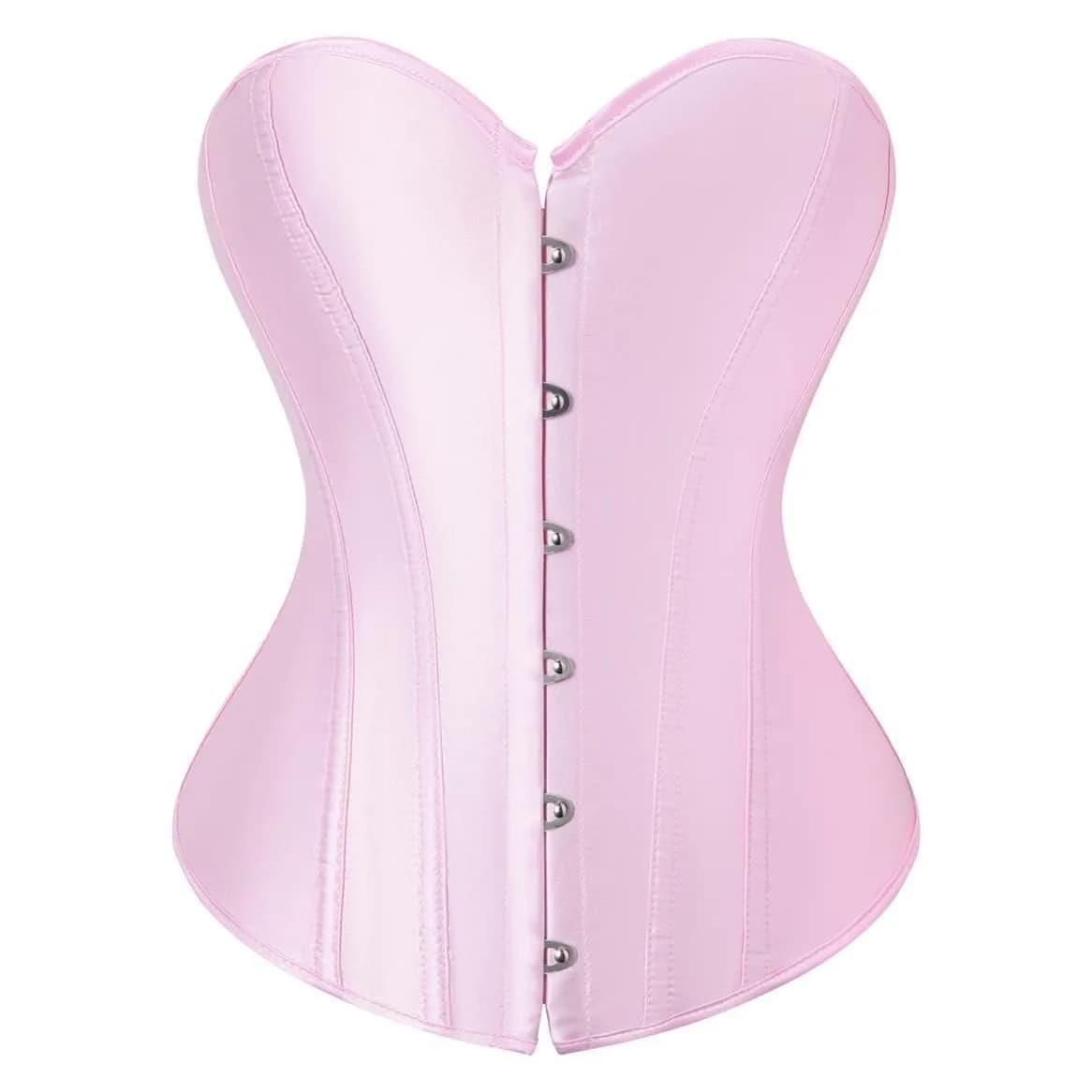 Corset bustier rose en satin pour femme, sans bretelles, avec fermeture frontale, amincissant et scu