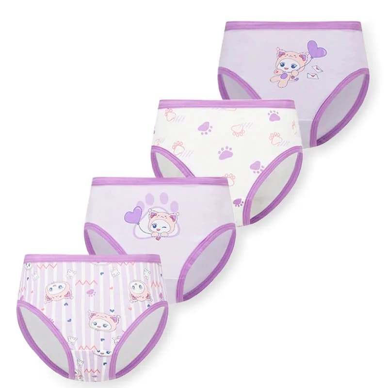 Lot de 4 culottes mignonnes pour filles, en coton premium confortable, pour bébés filles de 2 à 9 an