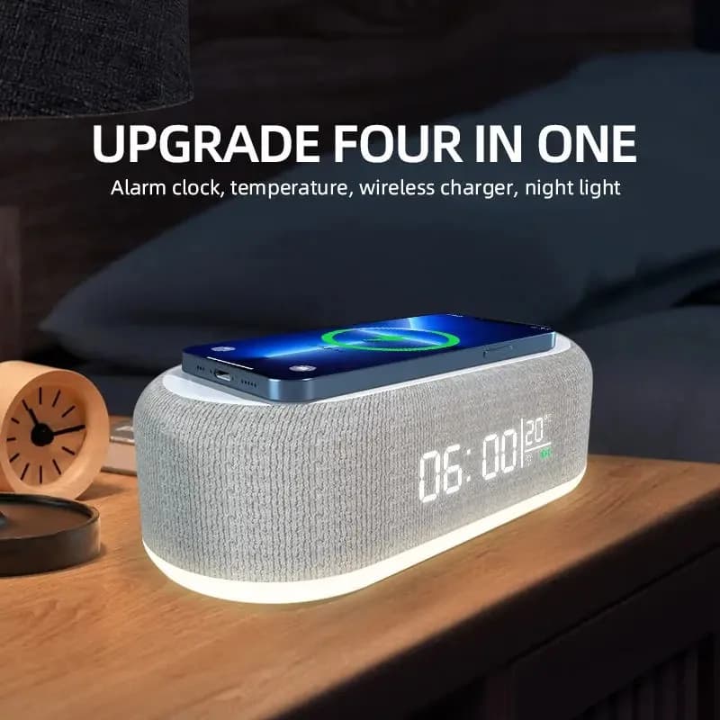 Chargeurs sans fil, alarme de téléphone, lampe de chambre à coucher, veilleuse, horloge de bureau, t