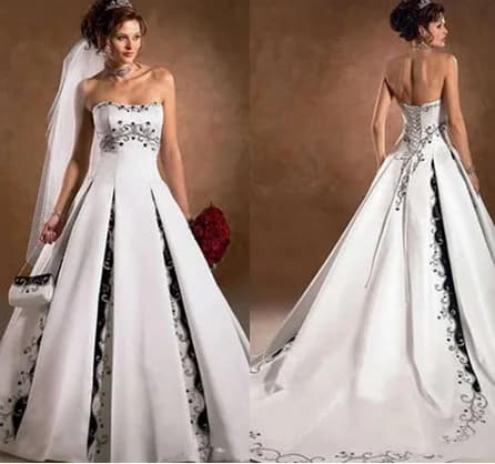 Robe de Mariée Noire et Blanche Sans Bretelles, Broderie, Corset à Lacets, Ligne A, Gothique, Person