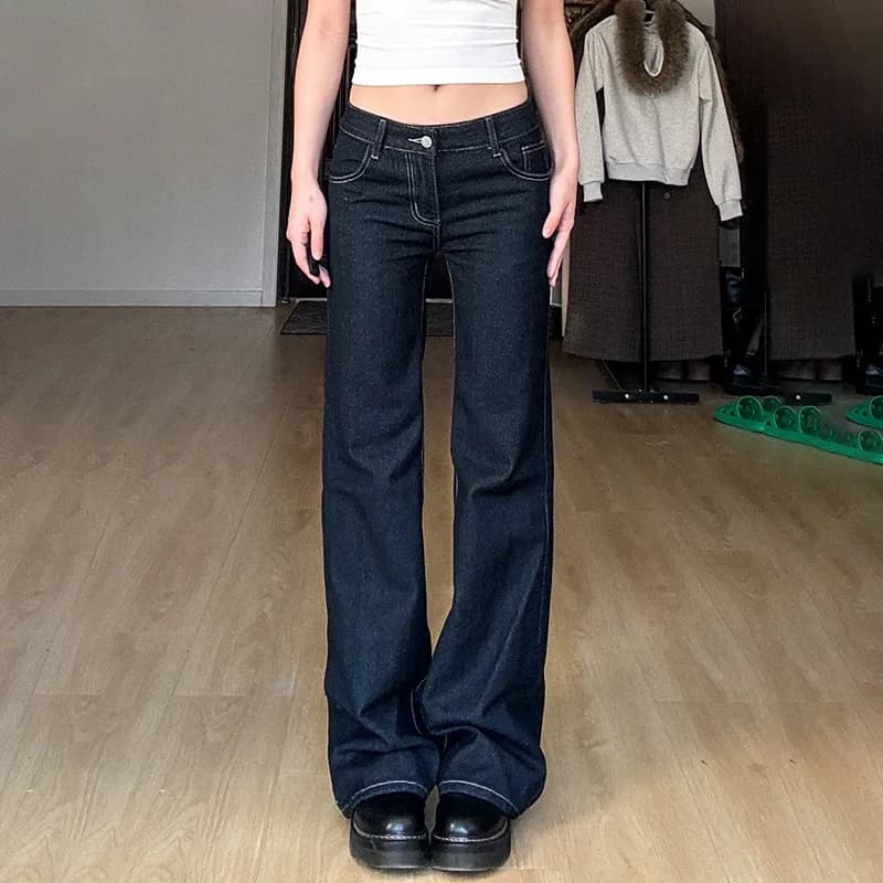 Jean Bootcut en Denim pour Femme, Coupe Slim, Taille Basse, Effet Délavé Vintage, Broderie, Style Y2