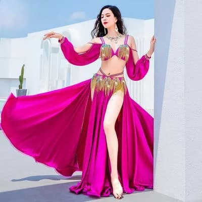 Costume de danse du ventre en Satin pour femmes, couleur bonbon, concours de danse égyptienne, danse