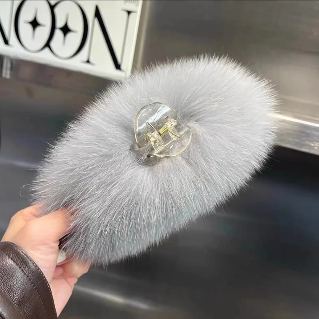 Accessoire pour cheveux en vraie fourrure de renard moelleuse pour femmes, pince requin, décoration