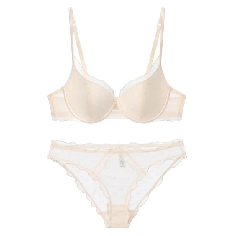 Ensemble de lingerie deux pièces en dentelle française à pois, avec effet de rassemblement et de lif