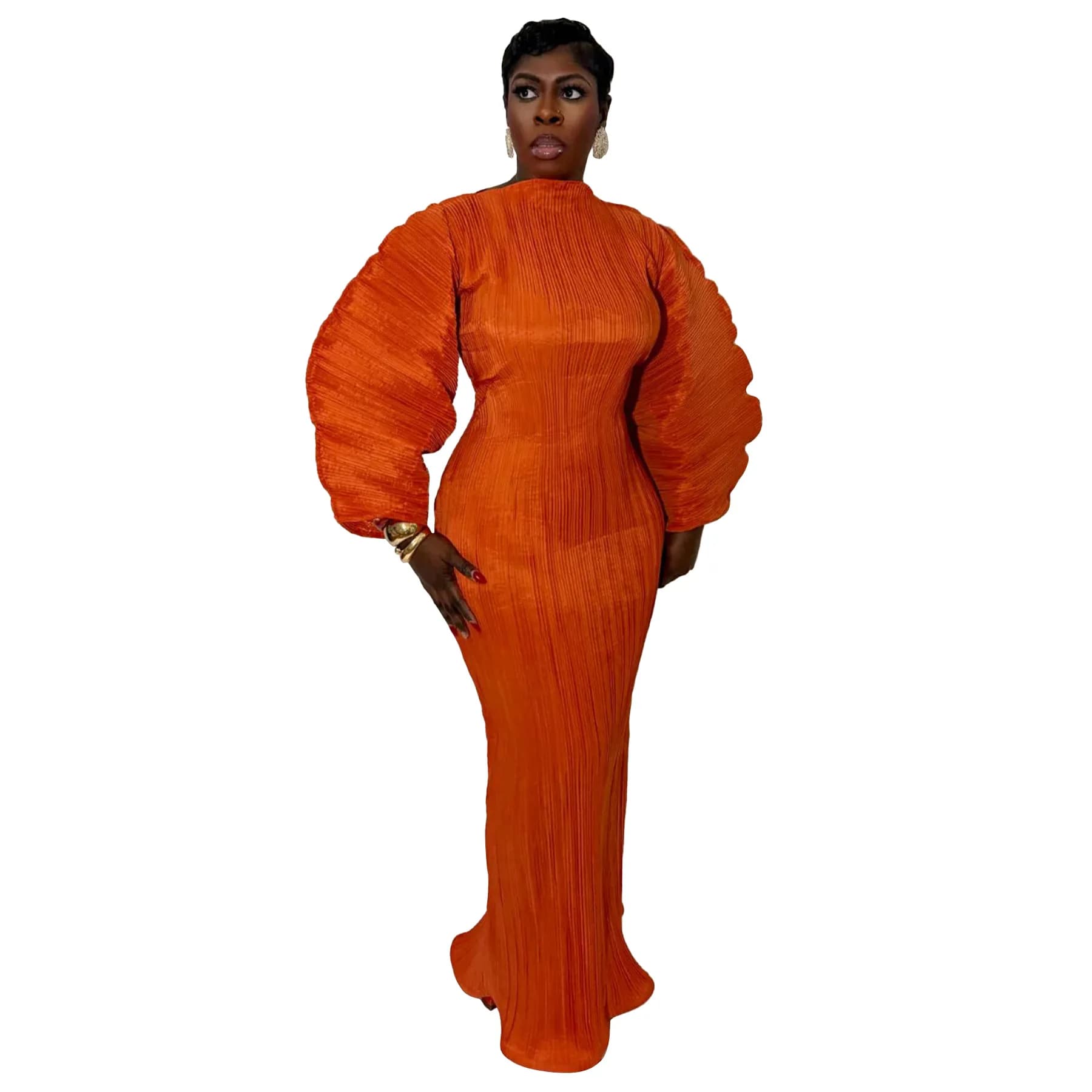Robe plissée à manches longues et col rond pour femmes, Style de rue, couleur Pure, taille haute, ma