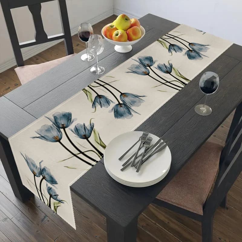 Chemin de table en lin tulipe de style ferme rustique, décoration de table à manger de cuisine, inté