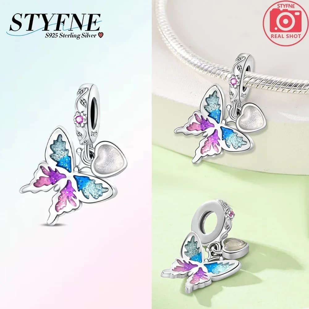 Bleu caméléon luciole veilleuse Animal breloques originales 925 argent pendentif perles idéal pour B